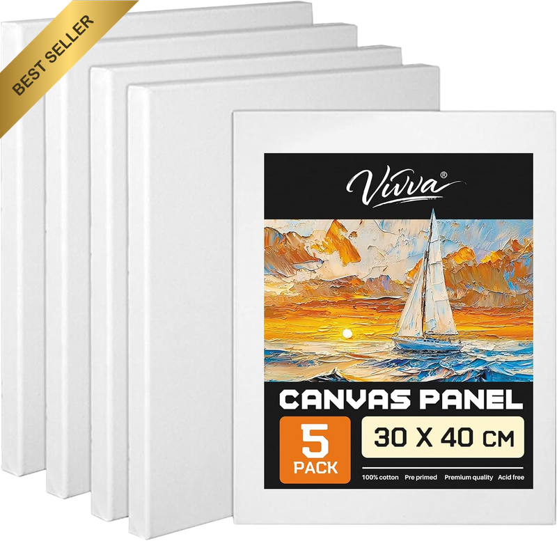 Canvas Boards 30 X 40Cm 5Pcs Pack Primed White Blank Canvases Panel | for Drawin