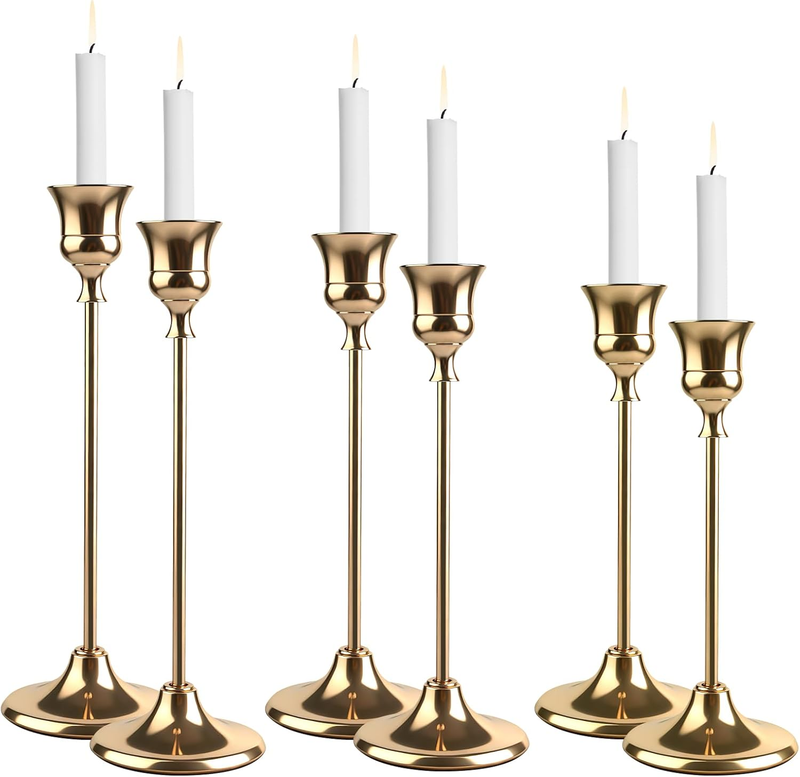 Gold Candlestick Holders Set of 3, Classic Metal Taper Candle Holder Set with 7C