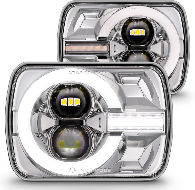 5X7 7X6" LED Headlights Bright Chrome Lamp for Jeep Wrangler YJ Cherokee XJ Ford