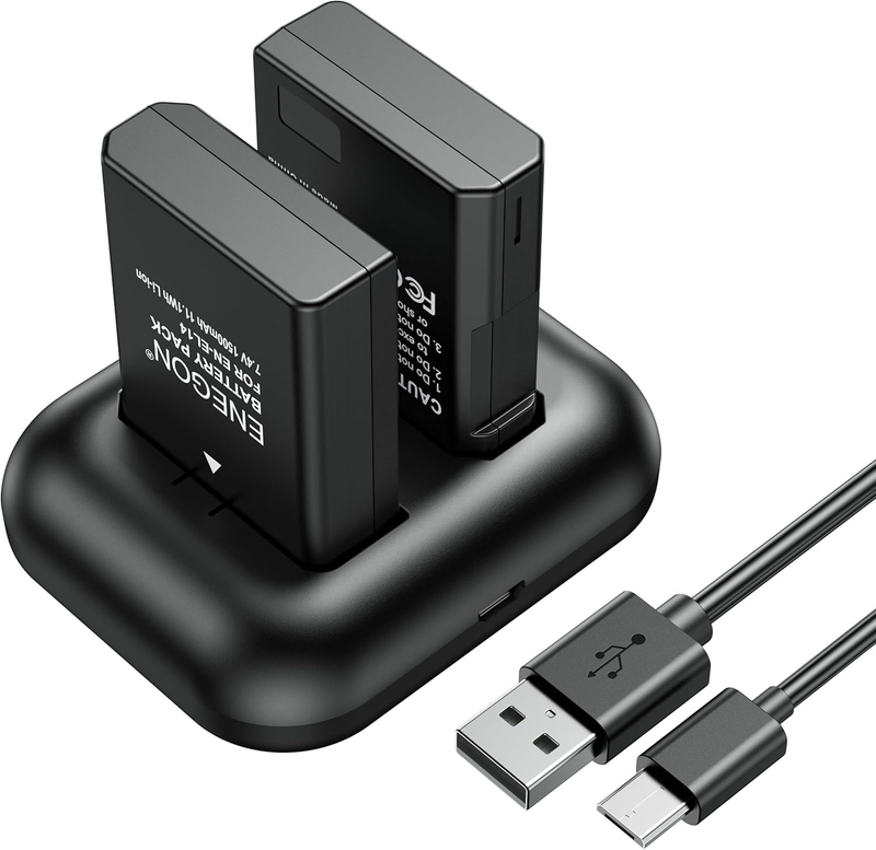 EN-EL14/EN-EL14a Replacement Battery 1500mAh(2-Pack) and Rapid Charger kit for
