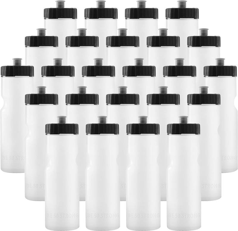 Bulk Water Bottles | 24 Pack Sports Bottle | 22 Oz. Bpa-Free Easy Open with Pull Top Cap | Made in USA | Reusable Plastic Water Bottles for Adults & Kids | Top Rack Dishwasher Safe