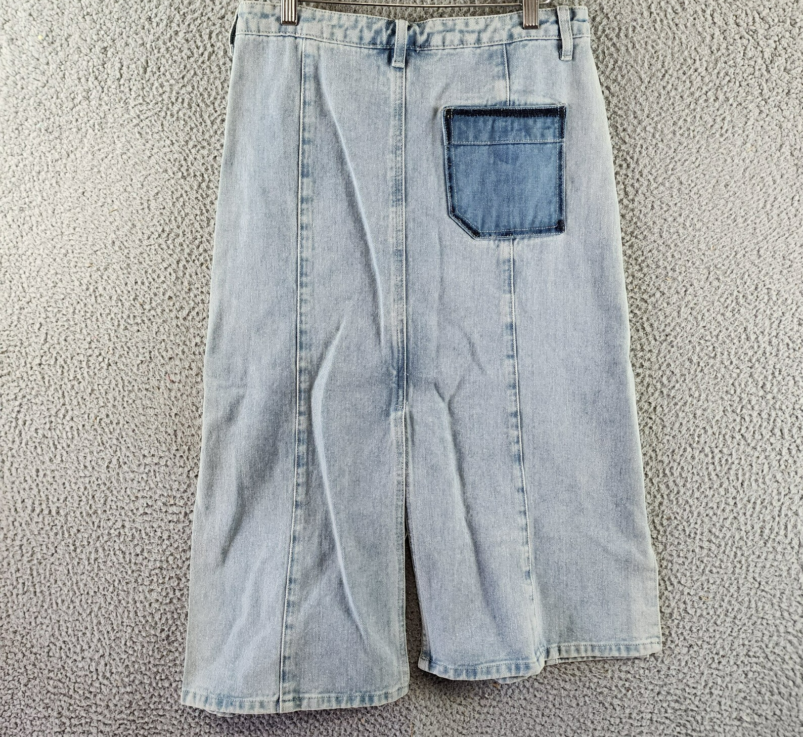 Gracia Straight Cut Midi Denim Skirt Women's L Blue Side Pockets Button Zip - Picture 14 of 17