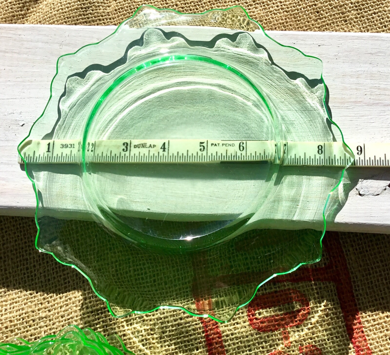 6 Vaseline URANIUM Plate Set Art Deco Tea Room Green GLASS  6”