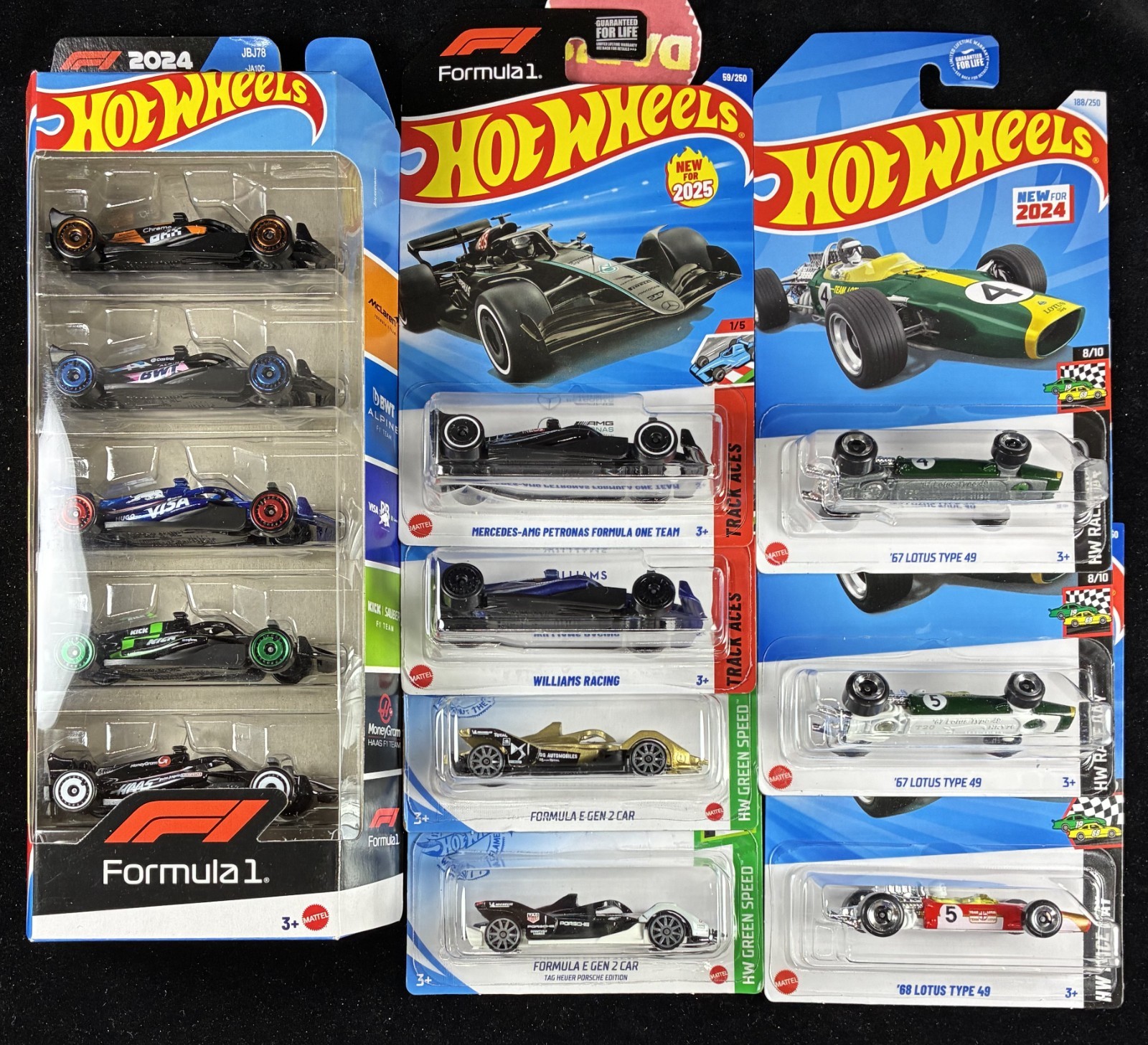 Hot Wheels Formula 1 lot 5 Pack, Williams, Mercedes, 68 69 Lotus, E Gen 2 Lot 12