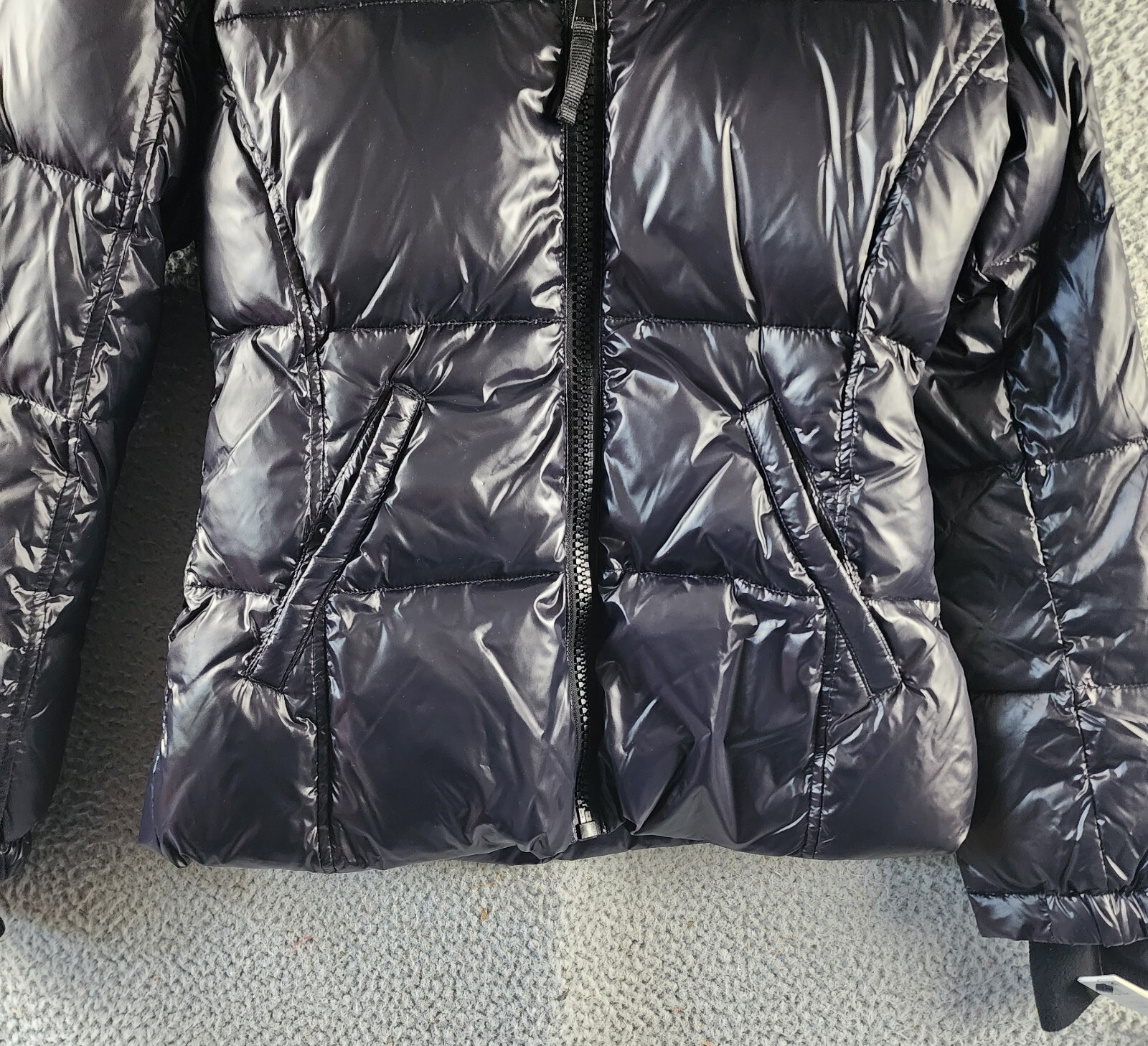AQUA Gloss Allie Faux Fur Trim Down Puffer Jacket Women's S Jet/Natural L/S - Picture 6 of 16
