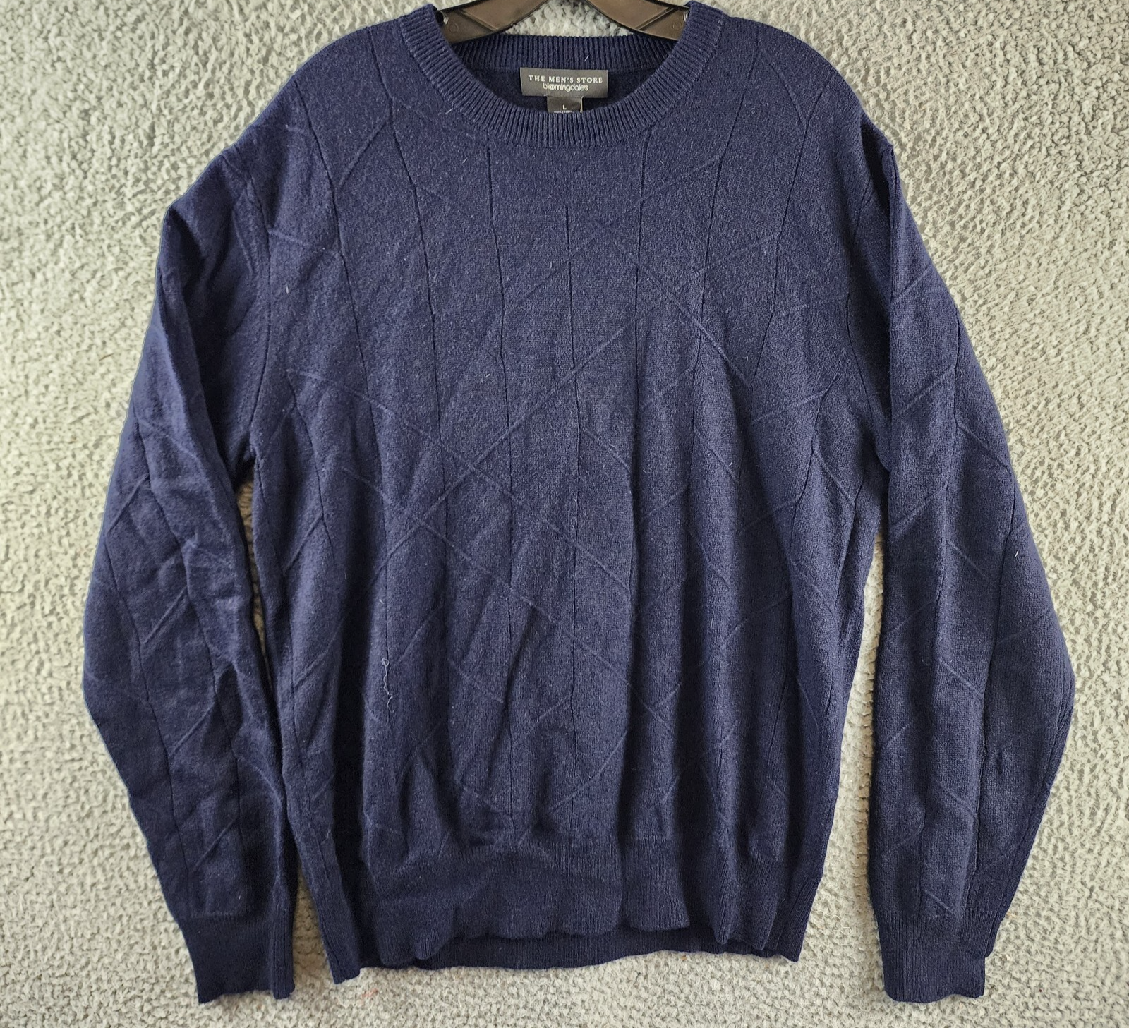 The Men's Store at Bloomingdale's Cashmere Novelty Stitch Sweater Men's L Navy - Picture 1 of 14