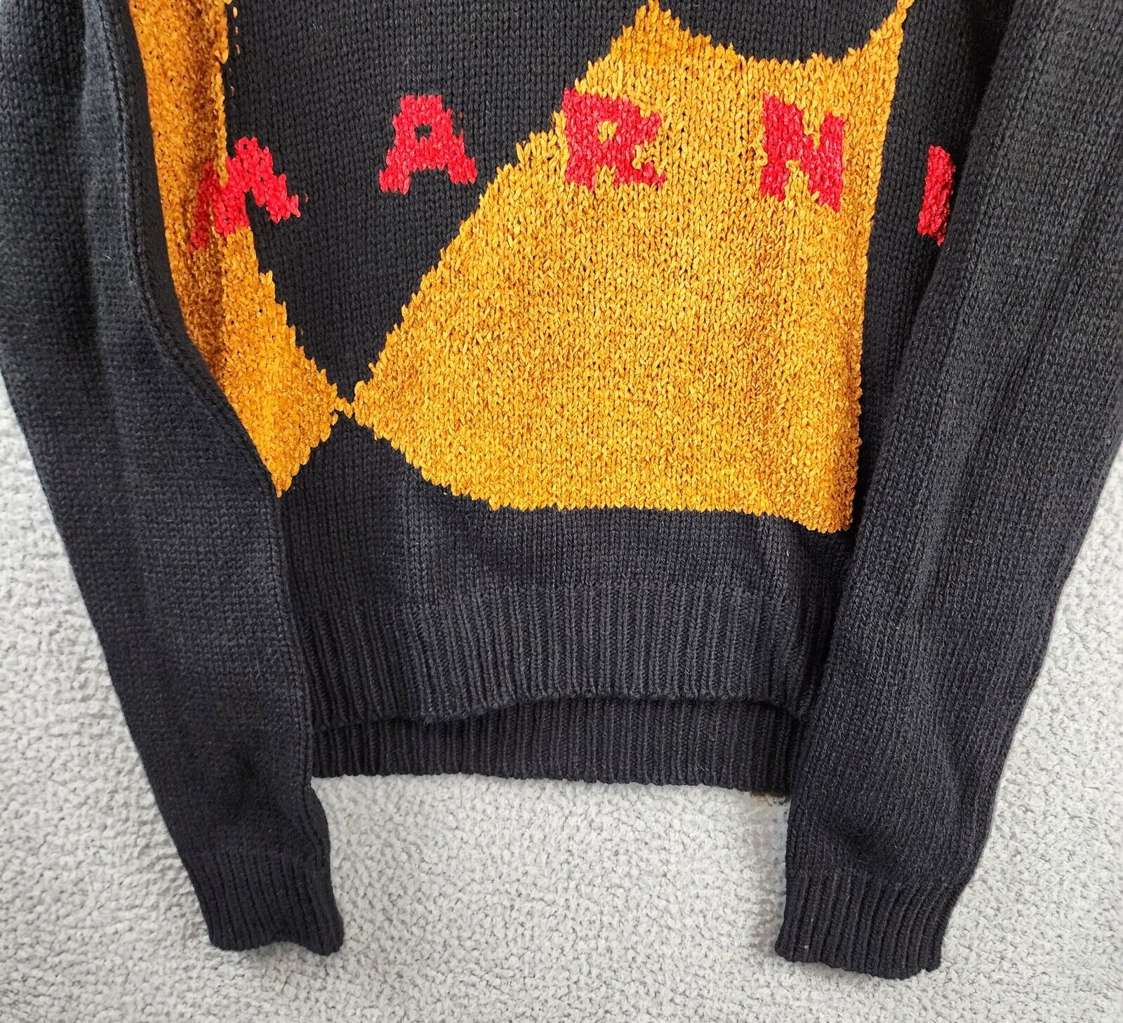 Pre-owned Marni X Carhartt Logo Intarsia Sweater Men's 48 Black/gold Wool-blend Longsleeve