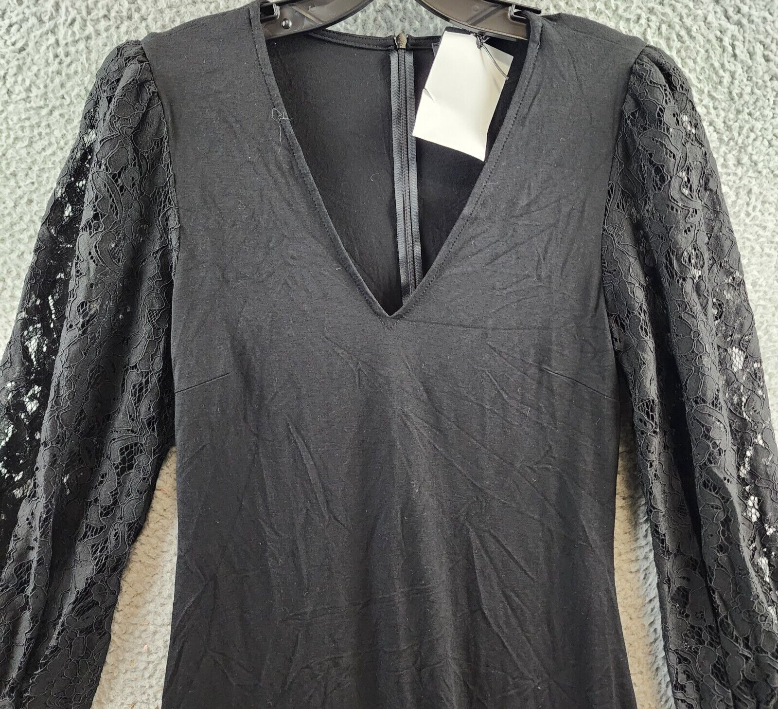 Karen Kane Lace Sleeve Dress Women's S Black Solid V-Neck Back Zip Closure - Picture 3 of 12