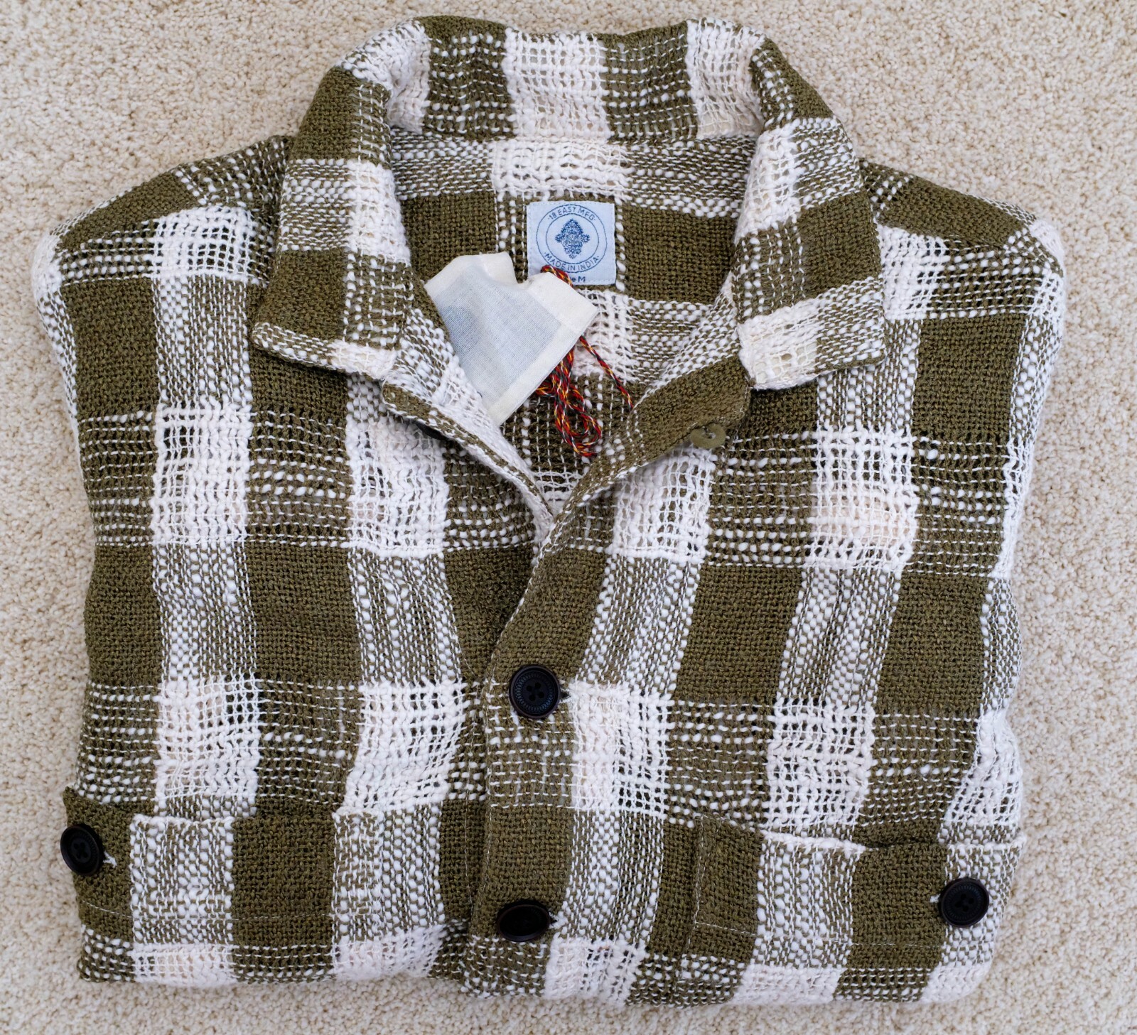 BRAND NEW- 18 East- Size M- Sam Shirt Jacket in Army/Ecru