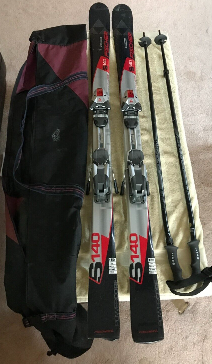 Fischer S140 POWERCORE 59" SCENEO SKIS Plasma Edge FS10 Bindings + Ski Poles,Bag