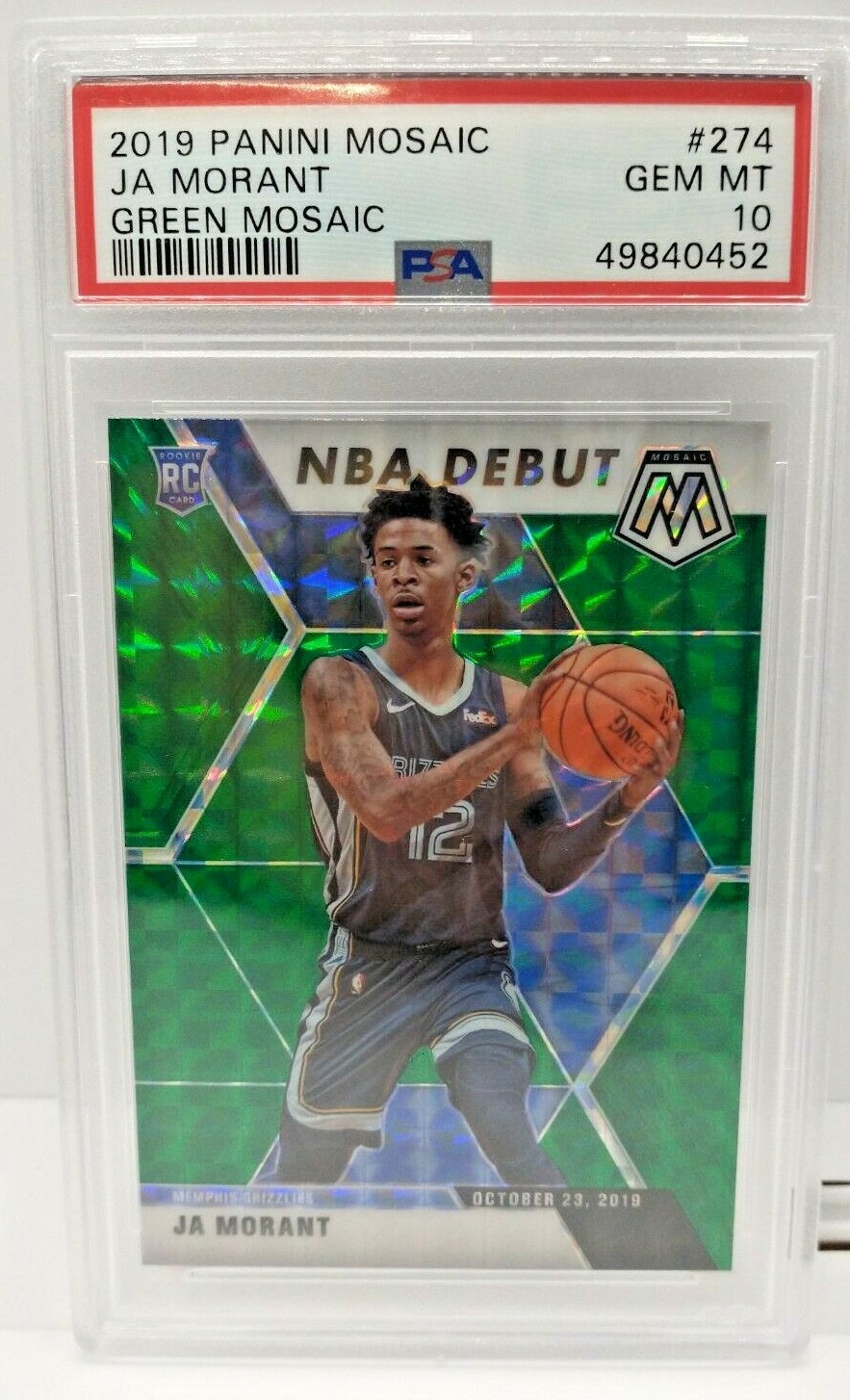 JA MORANT ROOKIE 2019 Panini Mosaic #274 NBA Debut GREEN