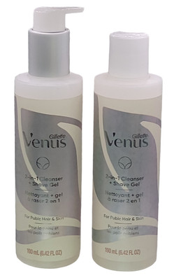2x Gillette VENUS 2 in 1 Cleanser and Shave Gel Gentle Hydrating 6.42 fl oz NEW