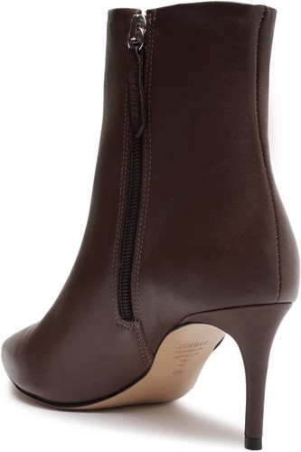 Pre-owned Schutz Women's Mikki Mid Stiletto Heels Pointed Toe Ankle Boot In Dark Chocolate
