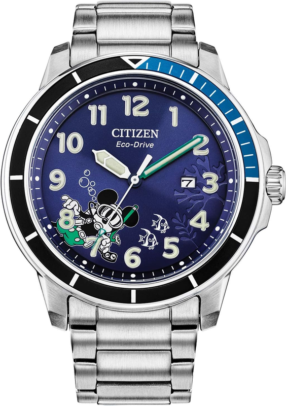 Pre-owned Citizen Men's Eco-drive Disney Mickey Mouse Scuba Watch, Stainless Steel, Blue D