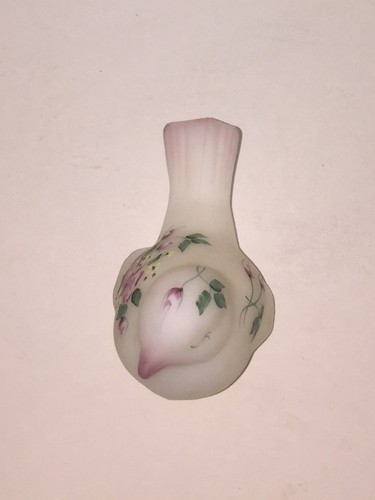 FENTON Art Glass Hand Painted Bird Figurine Floral Flowers Signed