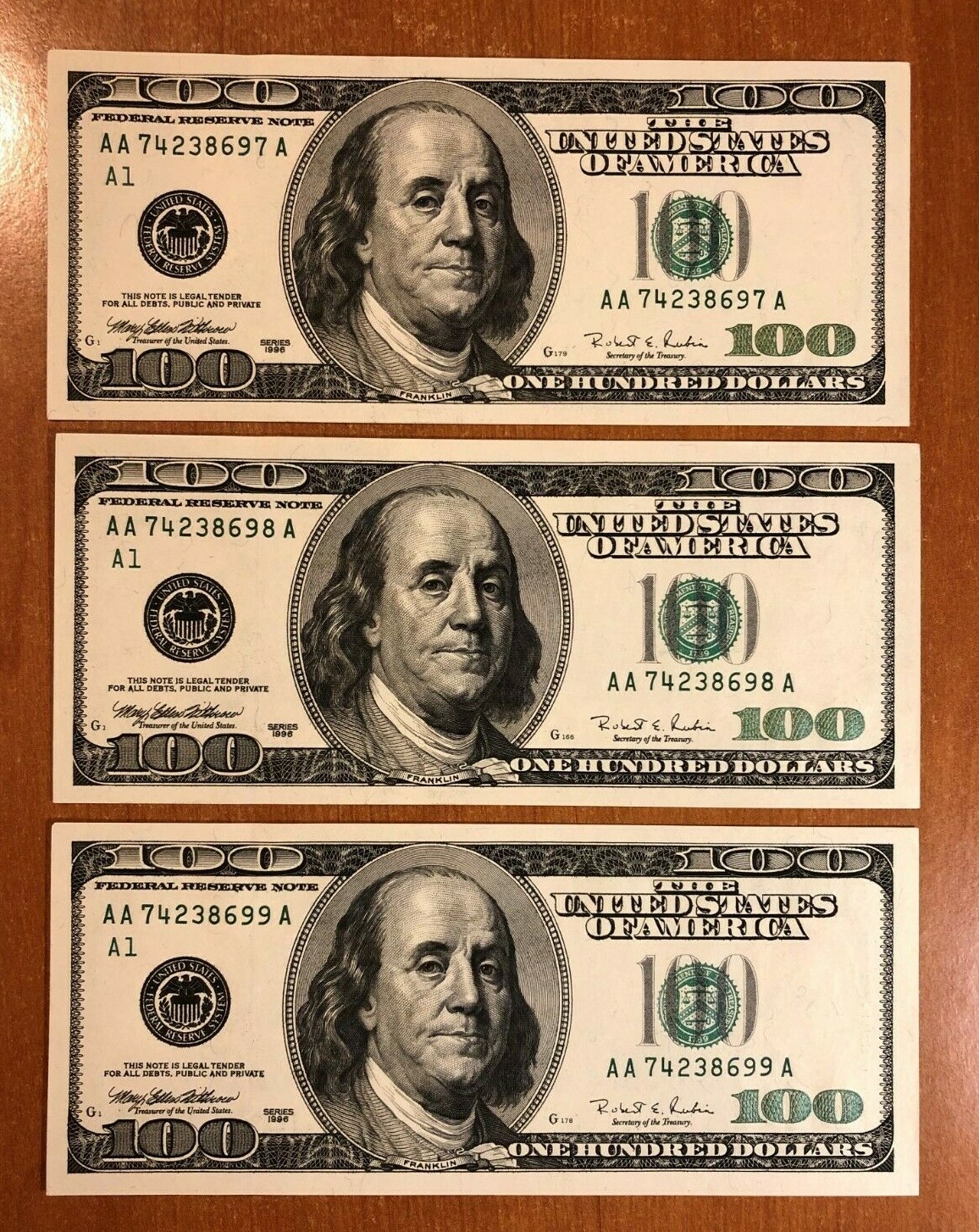 希少 63/100 松井秀喜 2005年 NUMBERS COLLECTION 3) 1996 $100 CONSECUTIVE NUMBERS- ONE HUNDRED DOLLAR BILLS