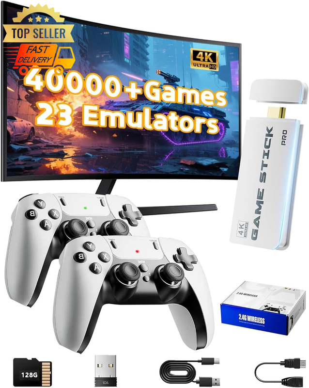 Retro Game Stick 4K HDMI - Plug & Play, Dual Controllers, Multiple Games