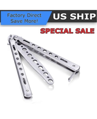 Butterfly Trainer Knife Practice Balisong Dull Training Tool Metal Black Silver