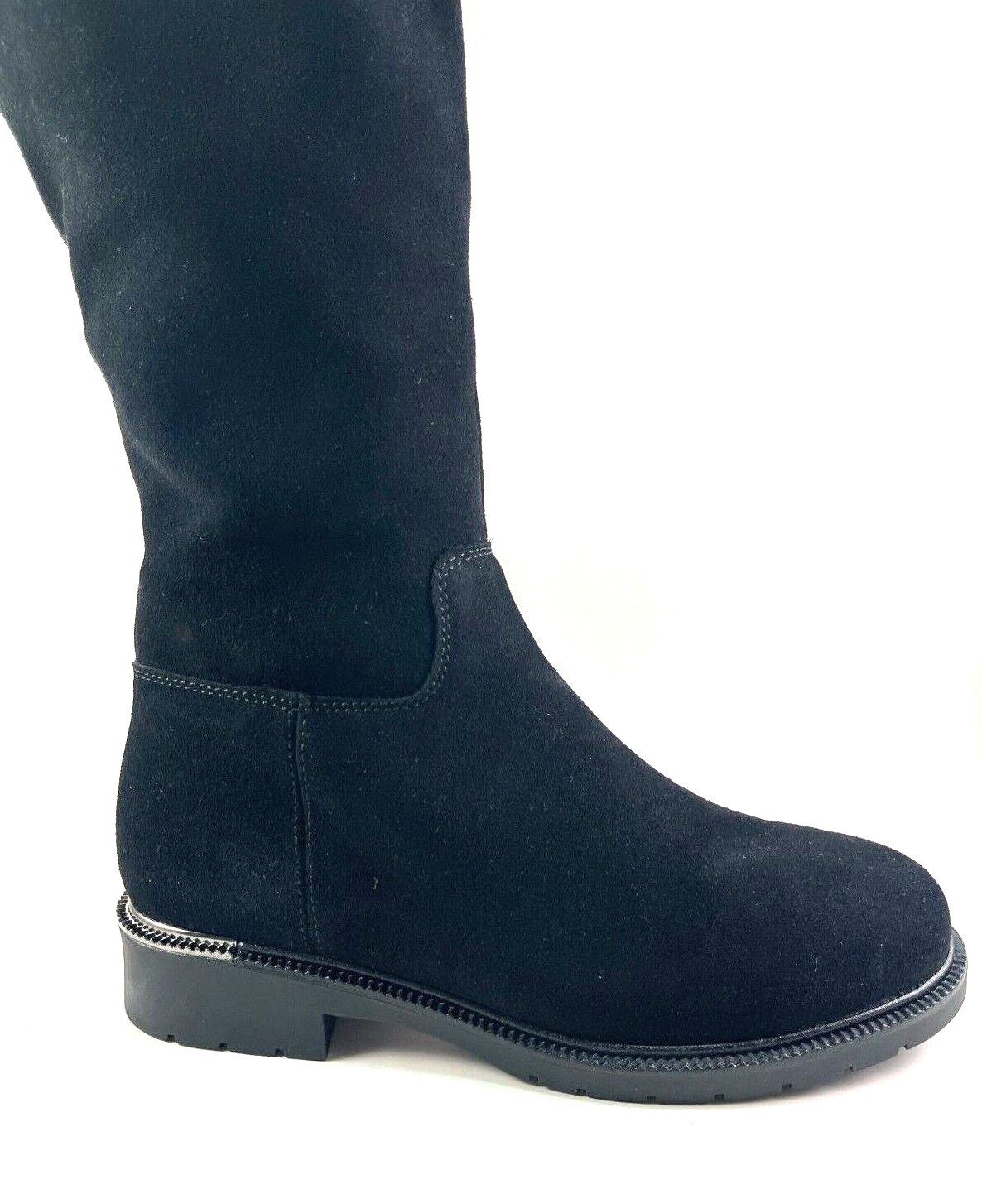 Pre-owned Bonavi 1017h09 Black Suede Leather Over The Knee Block Heel Winter Boot
