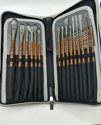 17 Pcs Professional Artist Nylon Paint Brushes Set for Oil Watercolor Art w/Case