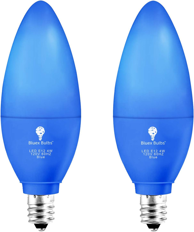 2 Pack Bluex LED Candle Blue Light Bulb - 4W (40Watt Equivalent) - E12 Base Blue