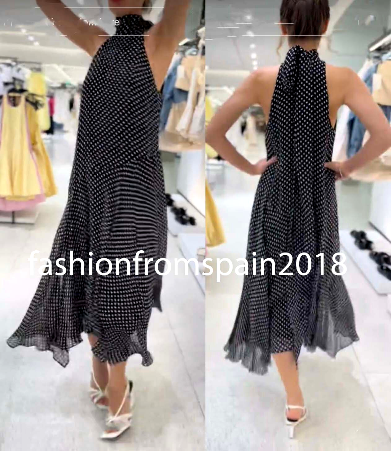 Off Shoulder Polka Dot Ruffle Slit Maxi Dress - AIR SPACE
