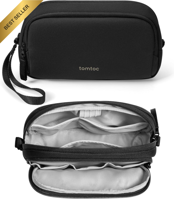 Water Resistant Dual Compartment Tech Pouch for Charger, Cord, Power Bank