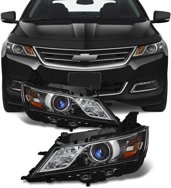 Projector Black Headlights Pair Driver Left Passenger for 2014-2020 Chevy Impala