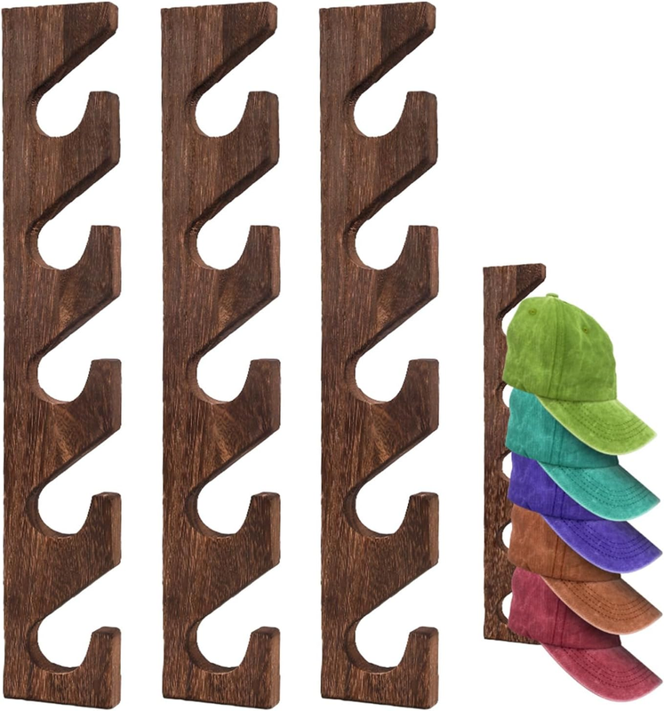 3 Pcs Hat Rack for Baseball Caps, Wall Mounted Wooden Hat Storage Organizer Hang