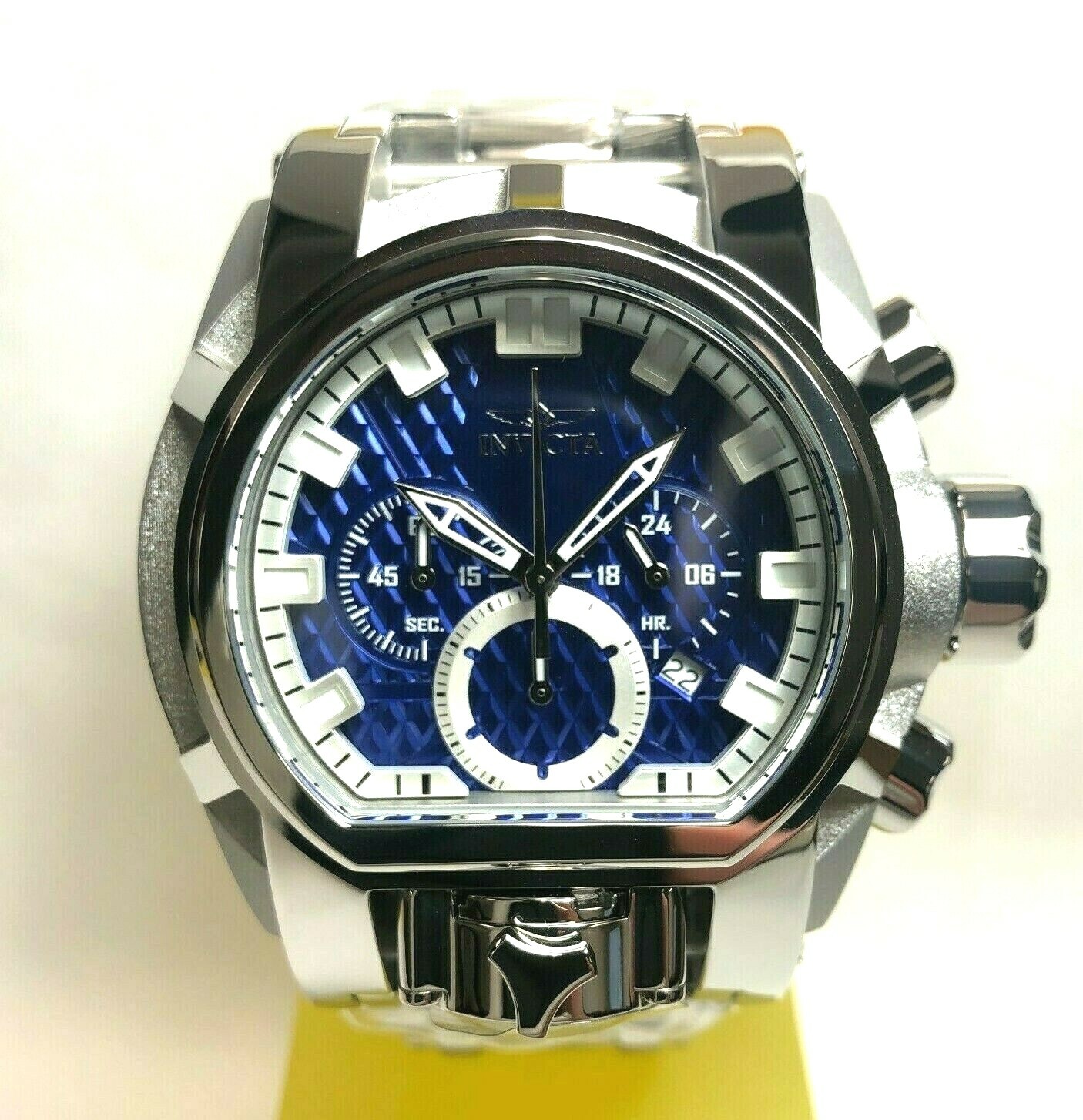 Pre-owned Invicta 31549 Men 52mm Silver/blue Bolt Zeus Magnum Quartz Chrono Bracelet Watch