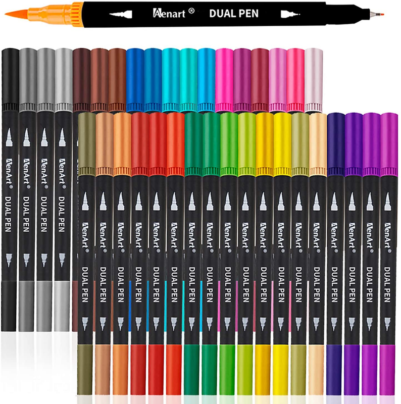 Dual Brush Pens For Kids Adult Coloring Book Drawing 60 Pcs