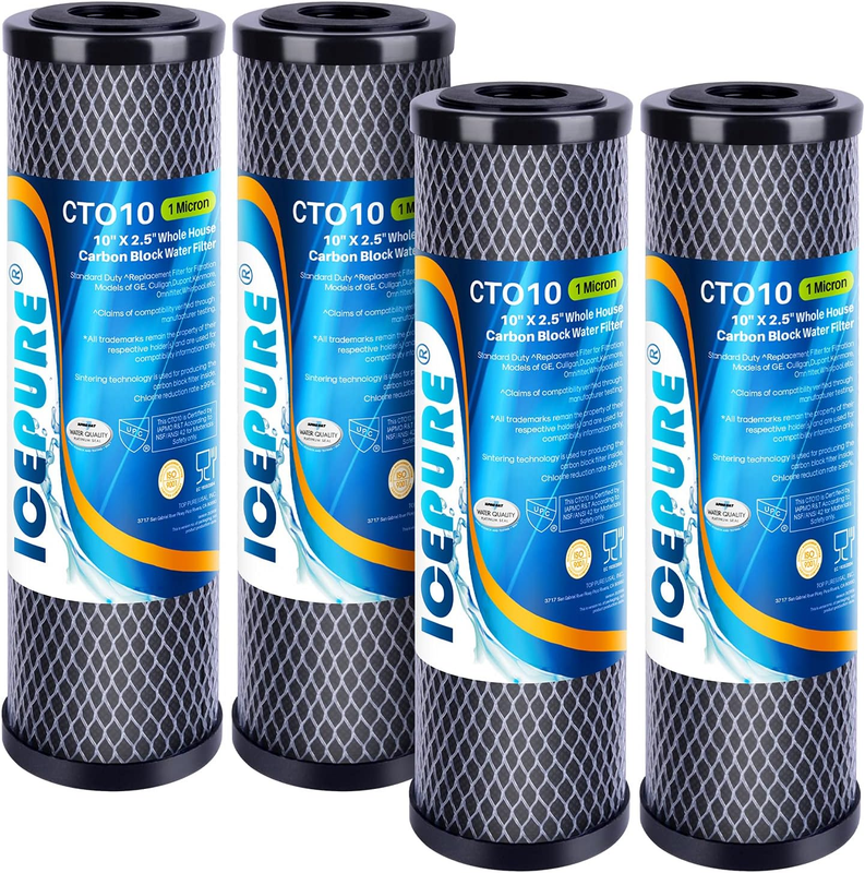 1 Micron 2.5" x 10" Whole House CTO Carbon Sediment Water Filter Cartridge Compa