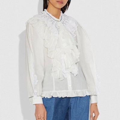 COACH COACH 1941 PRAIRIE RUFFLE BLOUSE LAYERED STUDDED COTTON LINEN BLEND WOMEN'S 4