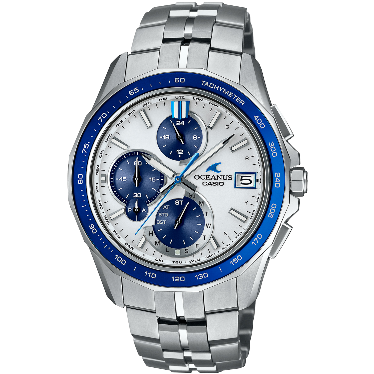 Pre-owned Casio Oceanus Ocw-s7000d-7ajf Manta Titanium Bluetooth Radio Solar Watch 42.8mm