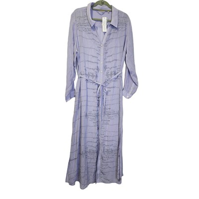NEW Soft Surroundings1X Mallorca Dress Pale Blue Shirt Maxi Belted Embroidered 