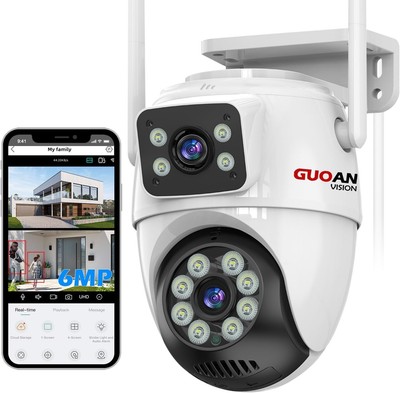 【Security Cameras Wireless Outdoor】 Dual Lens Linkage,6MP WiFi PTZ Surveillance