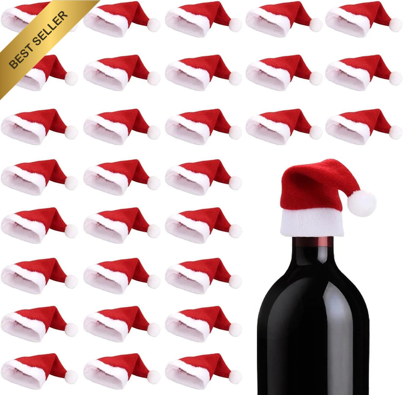 30 Pcs Mini Santa Hats Velvet Wine Bottle Hat Cutlery Holder Dolls