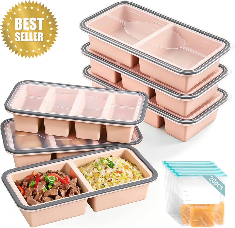 6 Pack Silicone Freezer Tray with Lids, Soup Freezer Containers Molds Pink