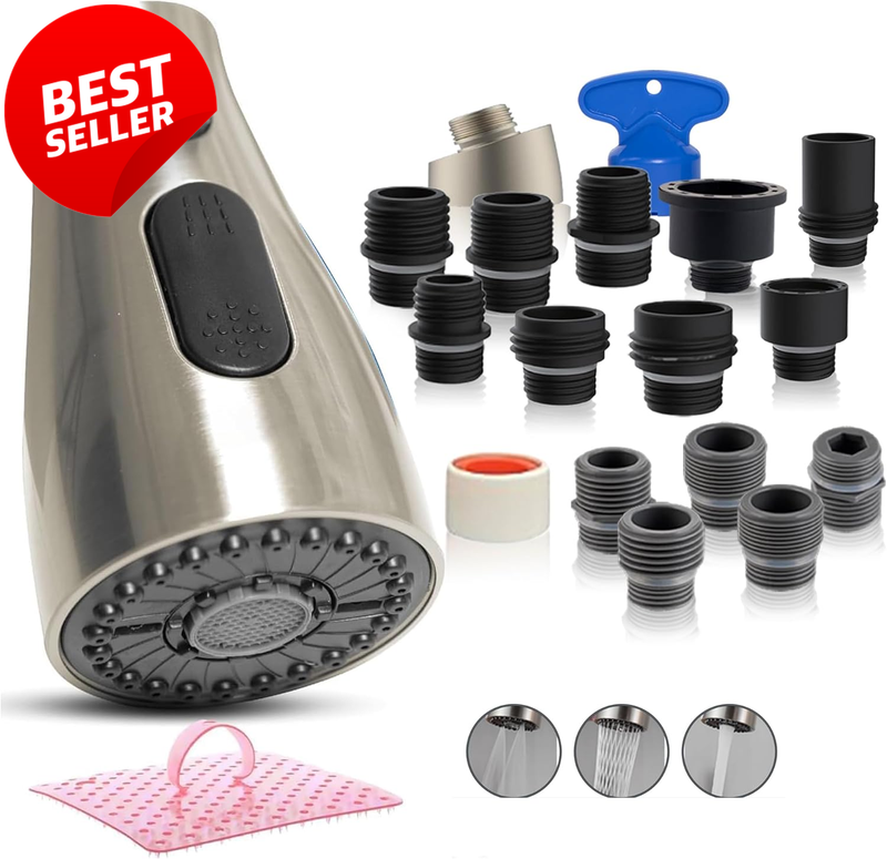 Universal Kitchen Faucet Sprayer Head 3 Function Pull Down 15 Adapters - US