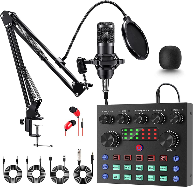 Podcast Microphone Bundle Equipment Mic Kit Live Sound Card Recording Studio