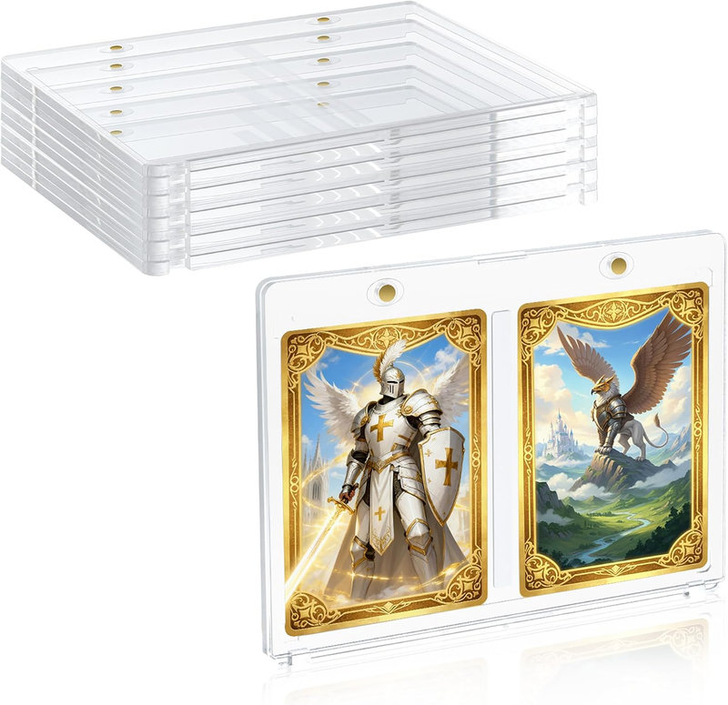 5 Pack 2-Card Magnetic Card Holder, 35PT Acrylic Clear One Touch Trading Card Ca