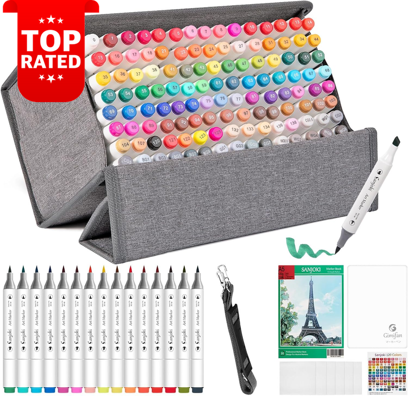 119 Colors Dual Tip Art Markers Set with Colourless Blender for Artists
