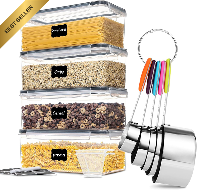 4PC Airtight Food Storage Containers Set 3.2L Measuring Cups Cereal Dispenser