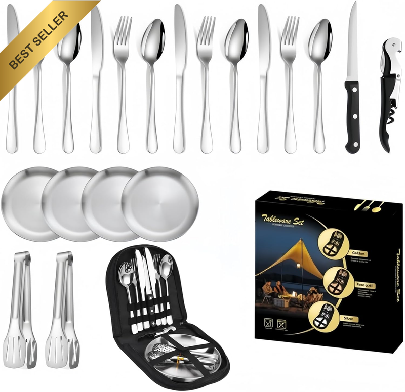 20 Pcs Camping Silverware Set for 4 Person,Camping Mess Kit with Case,Picnic Set