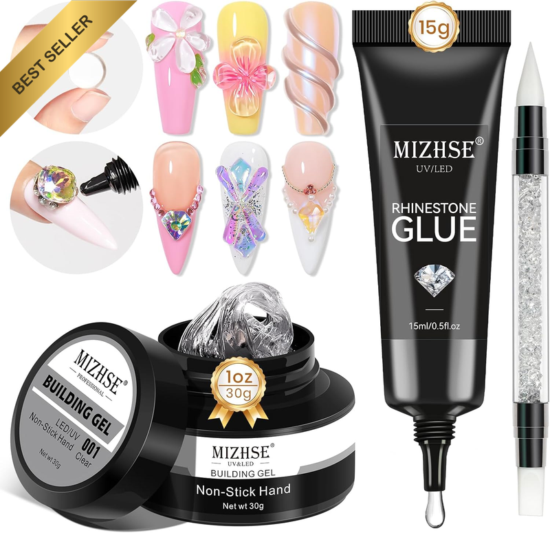30G Clear Hard 3D Sculpting Gel and 15G Rhinestone Glue Gel