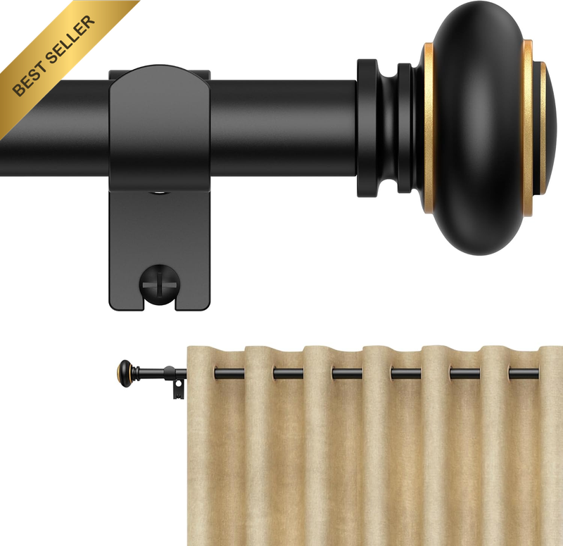 Curtain Rod 279-299cm Adjustable Length Heavy Duty Decorative Finials Black