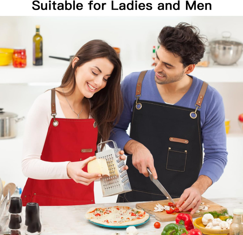 Chef Apron for Men Women with Pockets, Canvas Aprons for Kitchen Cooking, Artist