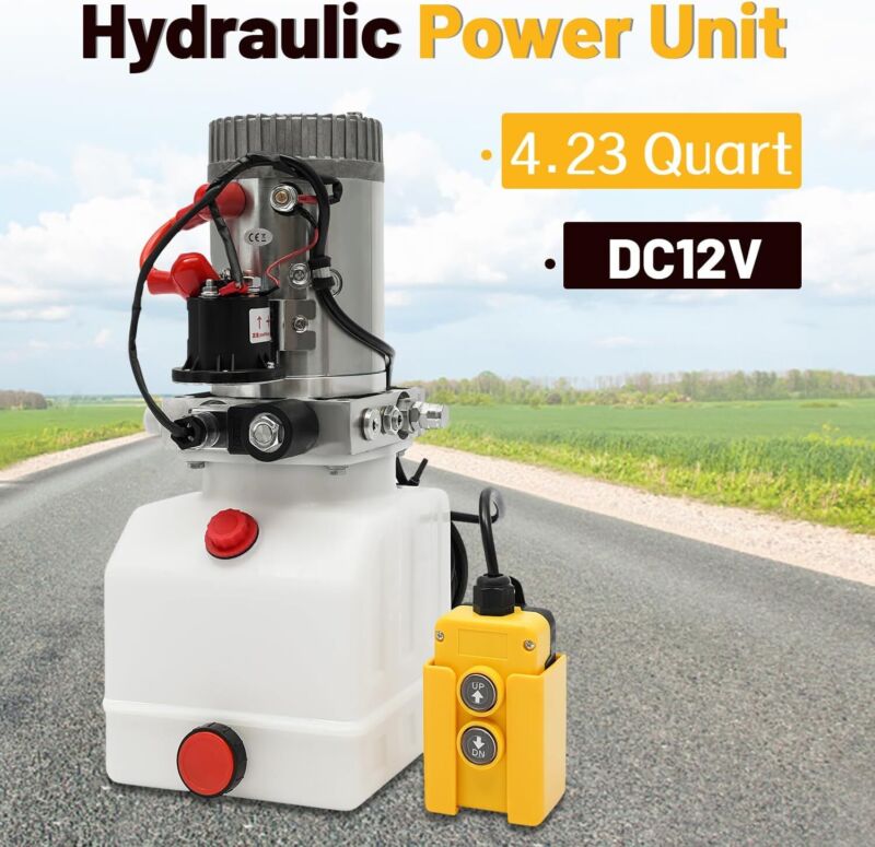 Electric Hydraulic Pump, Hydraulic Power Unit 12V, Single Acting Oil Pump 4/L