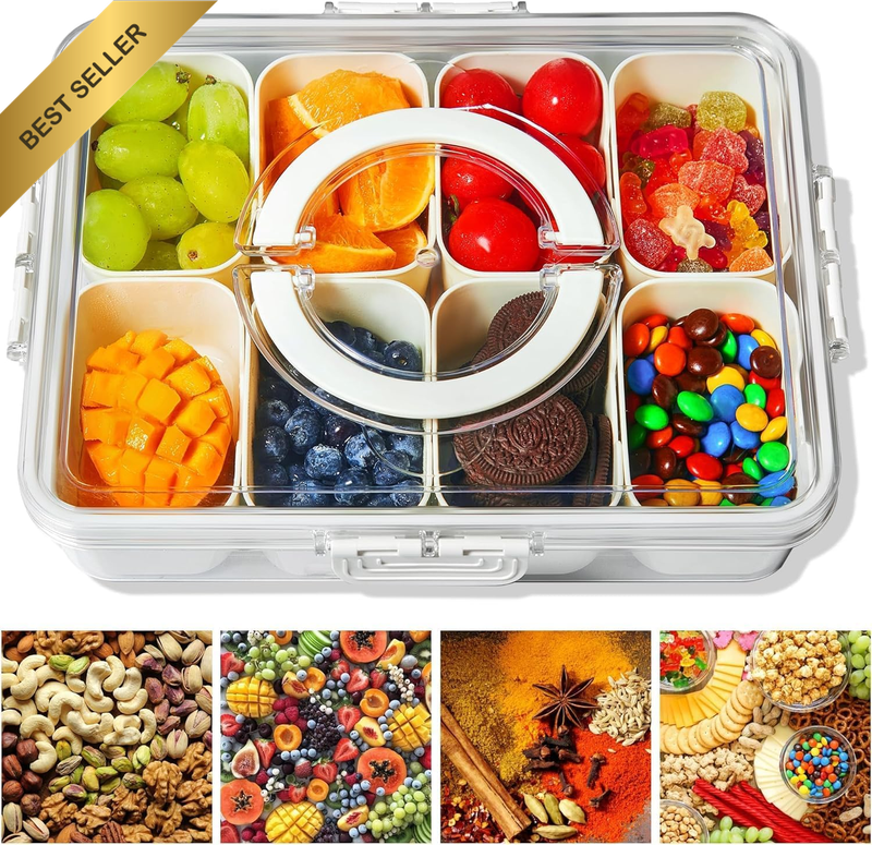 Divided Serving Trays with Lids and Handle, Multi-Purpose 8 Compartments Food St