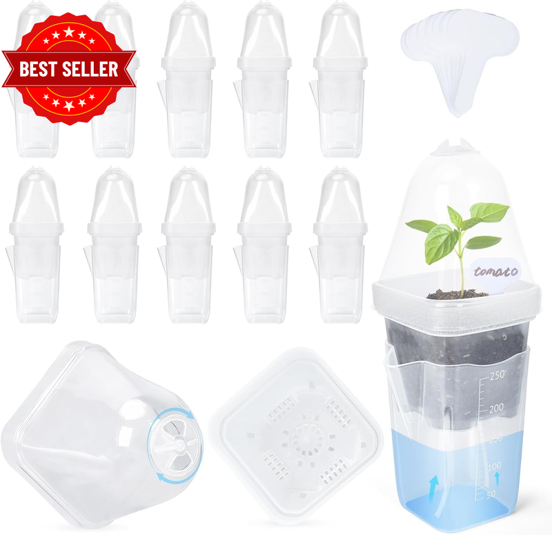 Self Watering Seed Starter Pots Kit 12 Sets Clear Seedling Starter Trays